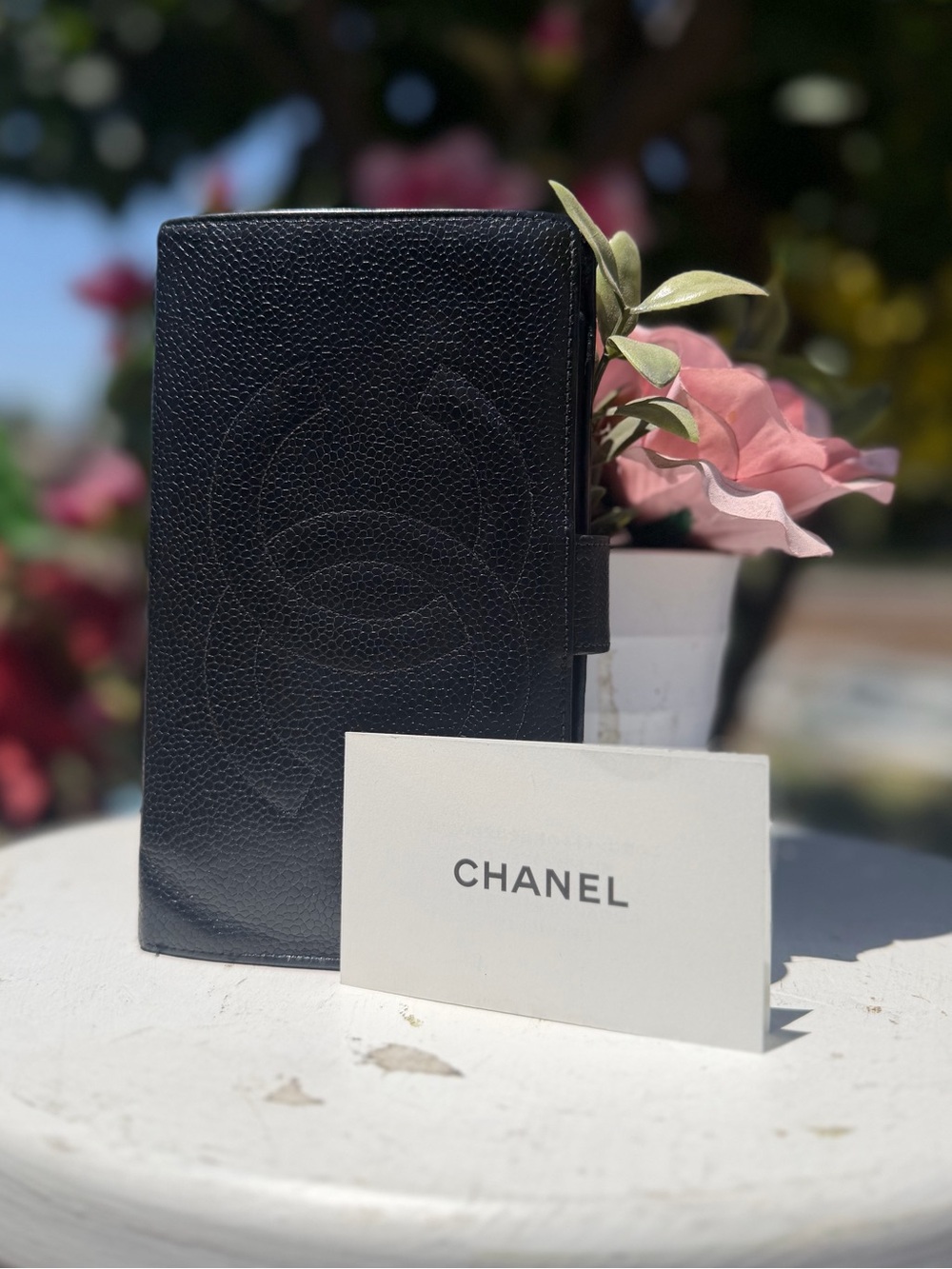 CHANEL Black Caviar Leather Card Case Wallet